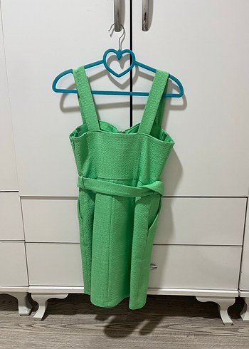 36 Beden yeşil Renk Yeşil Kemerli Mini Elbise