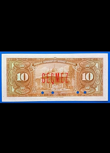  4. Emisyon 10 lira SPECIMEN Banknot, Nadir İnönü parası Çil