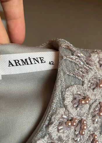 Armine Gri Nakışlı Uzun Kollu Elbise - Görsel 3
