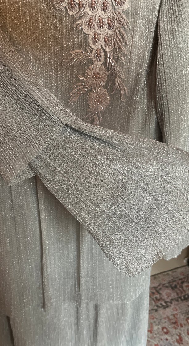 Armine Gri Nakışlı Uzun Kollu Elbise - Görsel 4