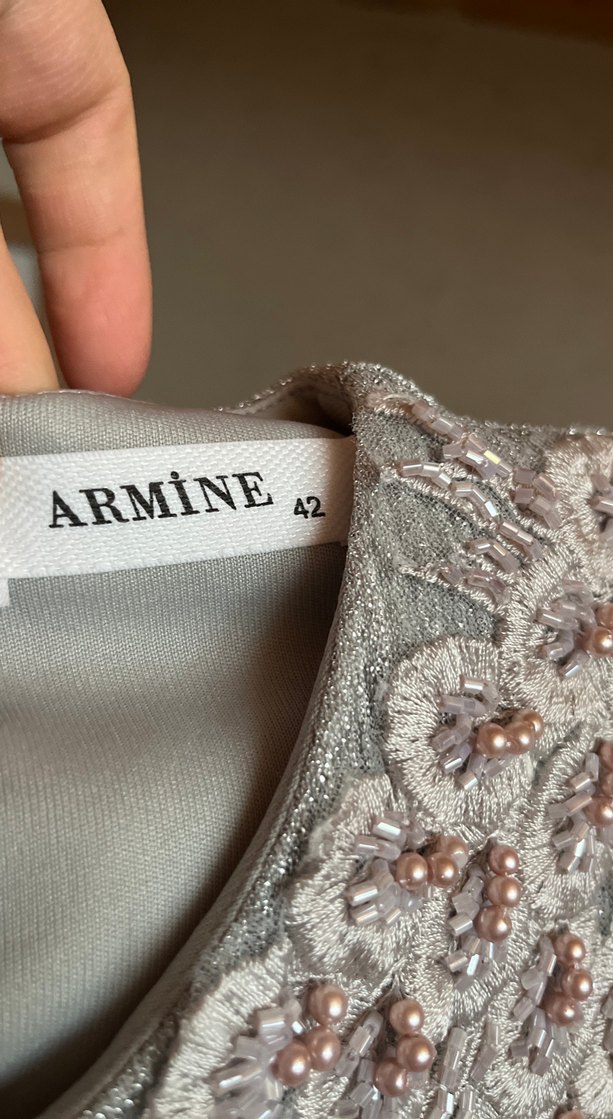 Armine Gri Nakışlı Uzun Kollu Elbise - Görsel 3