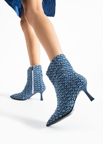 37 Beden mavi Renk Trendy Mavi Örgü Stiletto Kadın Bot
