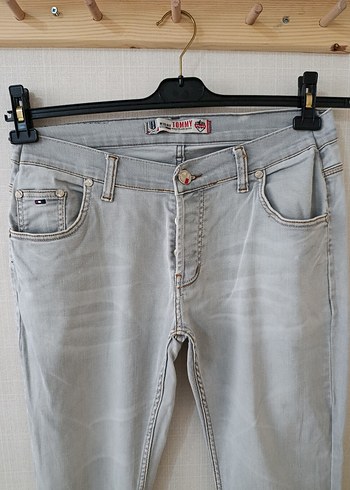 Gri erkek Denim Fermuarlı Dar Kesim Midi Jean - Görsel 6