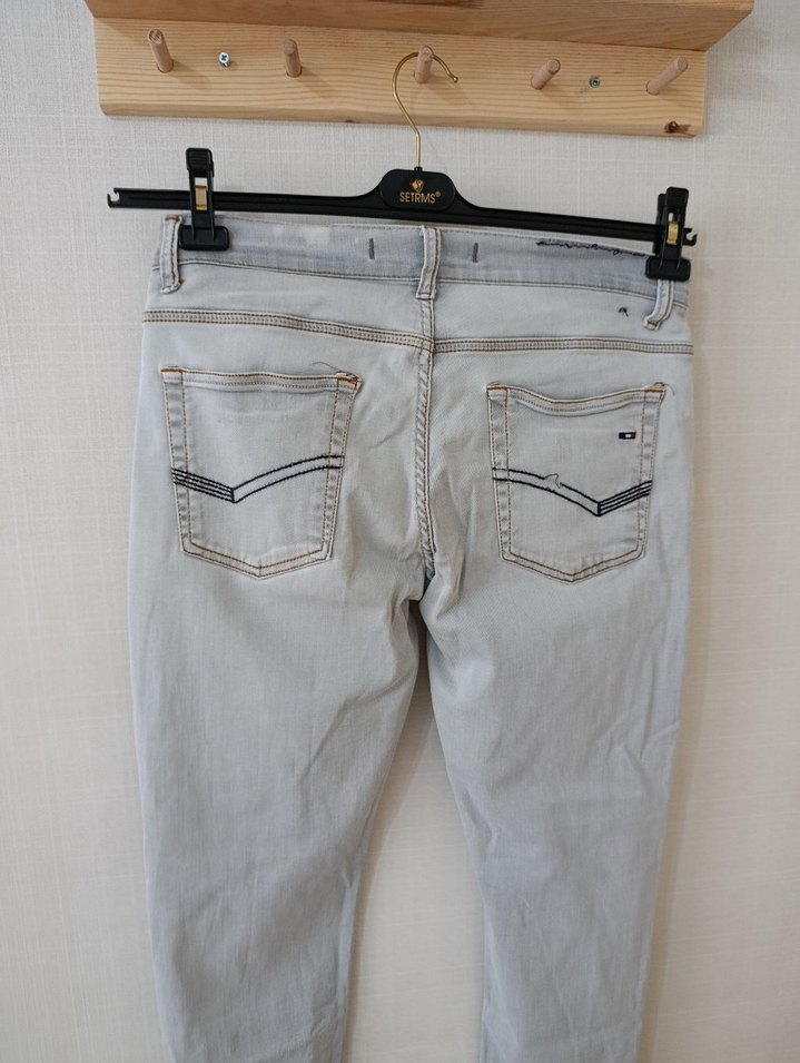 Gri erkek Denim Fermuarlı Dar Kesim Midi Jean - Görsel 3