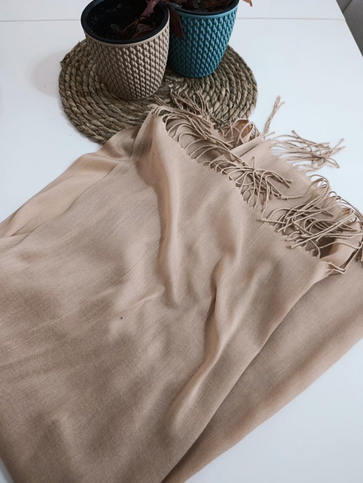 Bej İpek Dokulu Kadın Bohem Şal - Görsel 3