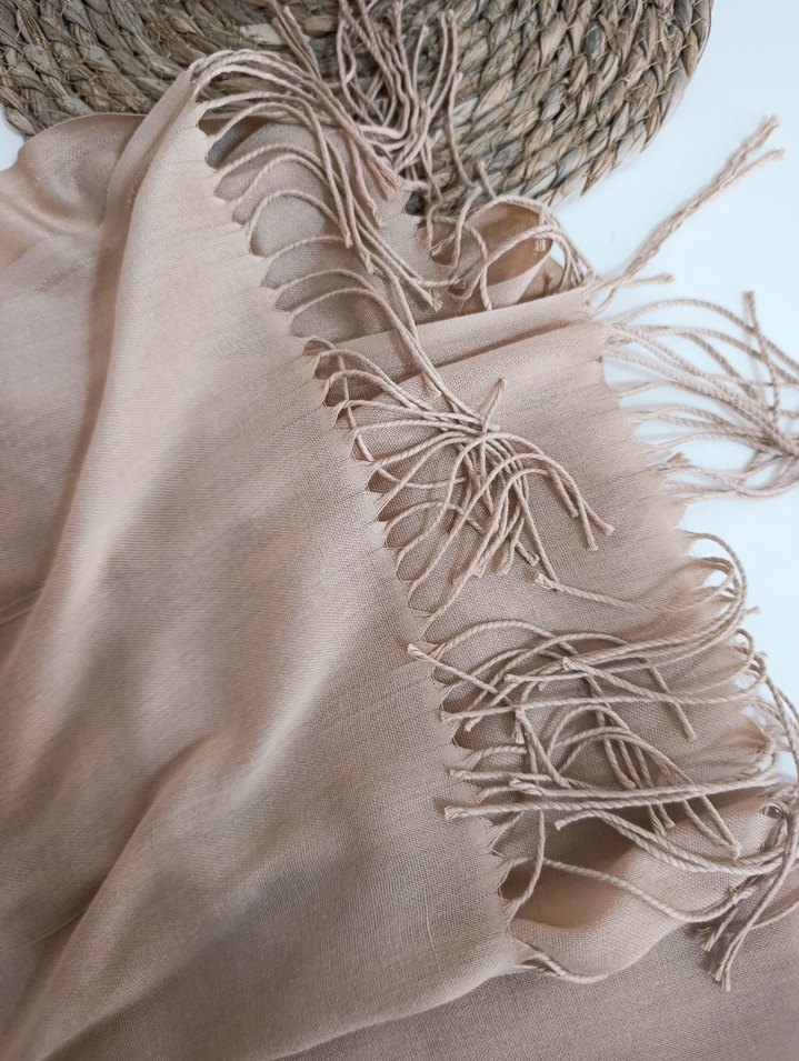 Bej İpek Dokulu Kadın Bohem Şal - Görsel 2