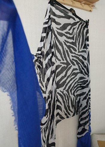 Bohem Stil Gri Mavi Kadın Şal - Görsel 4