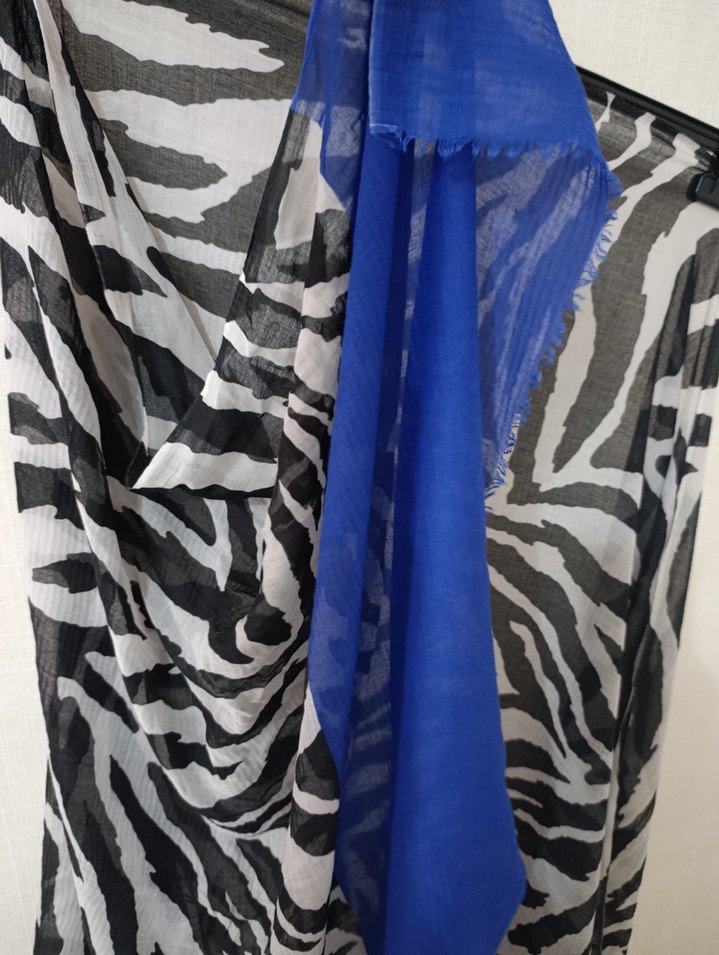 Bohem Stil Gri Mavi Kadın Şal - Görsel 3