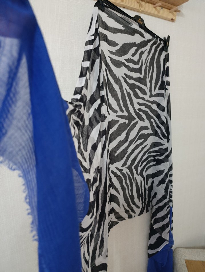 Bohem Stil Gri Mavi Kadın Şal - Görsel 4