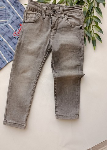 3 Yaş Beden gri Renk Gri Denim Bebek Erkek Kombin, Kısa Kollu Gömlek