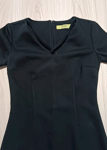 LİMON COMPANY V Yakalı Kısa Kollu Siyah Midi Elbise - Görsel 2