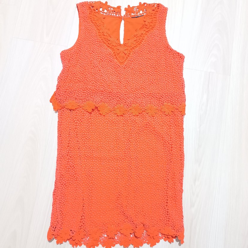 Koyu Turuncu Güpür Detaylı Bohem Mini Elbise - Görsel 2