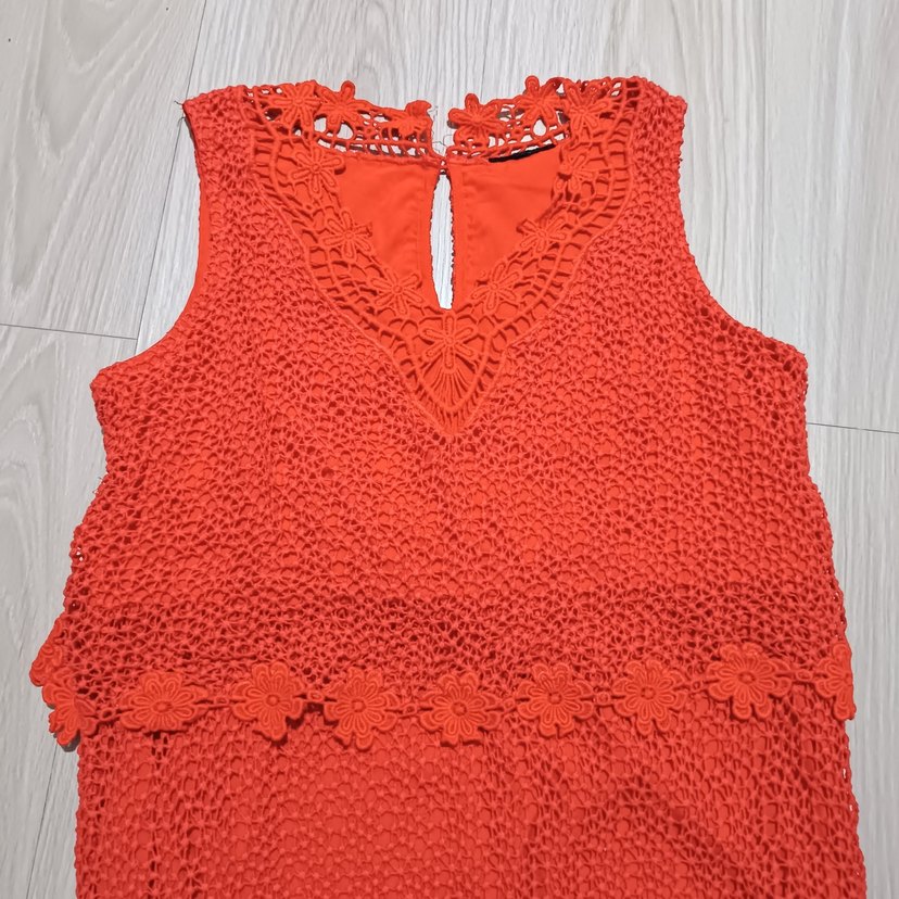 Koyu Turuncu Güpür Detaylı Bohem Mini Elbise - Görsel 3