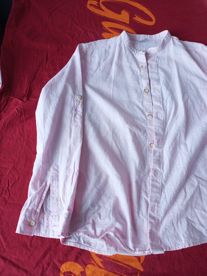 Erkek Çocuk Keten Düğmeli Pembe Gömlek - Görsel 2