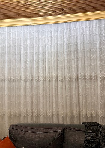 İşlemeli Beyaz Tül Perde - Görsel 2