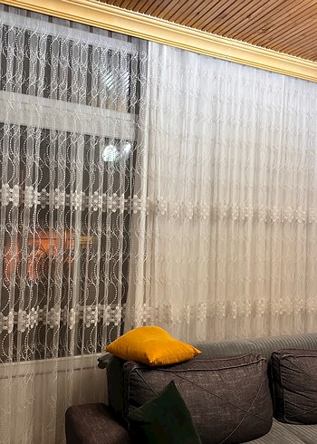 İşlemeli Beyaz Tül Perde - Görsel 3