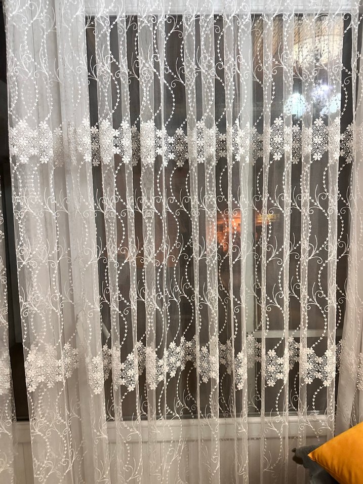 İşlemeli Beyaz Tül Perde - Görsel 5