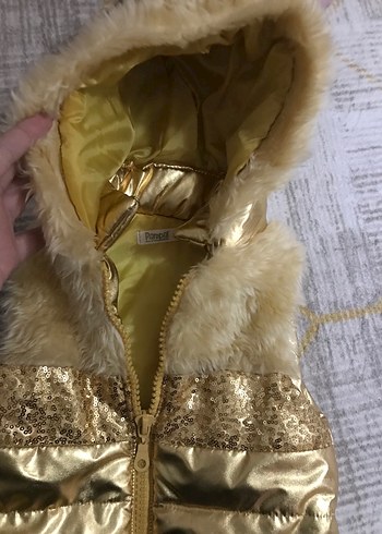 Kızlar için Kürklü Altın Yelek - Görsel 2