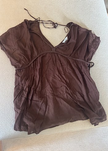 V Yaka Kahverengi pareo - Görsel 2