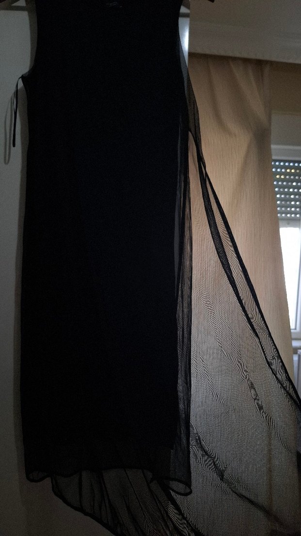 Siyah Uzun Kolsuz Drapeli Elbise - Görsel 3