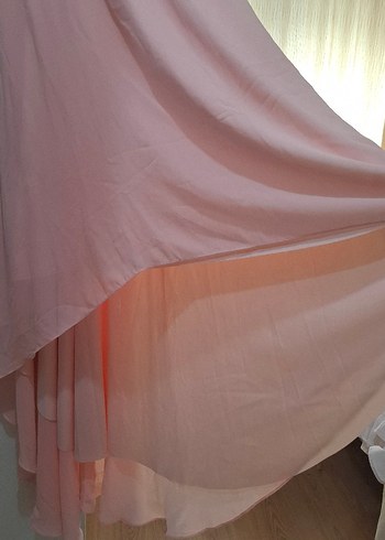 Pudra Pembe Drapeli Uzun Abiye Elbise - Görsel 6