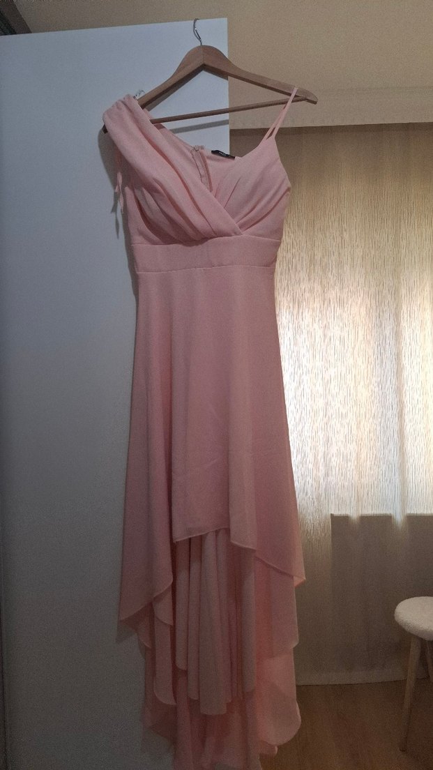 Pudra Pembe Drapeli Uzun Abiye Elbise - Görsel 2