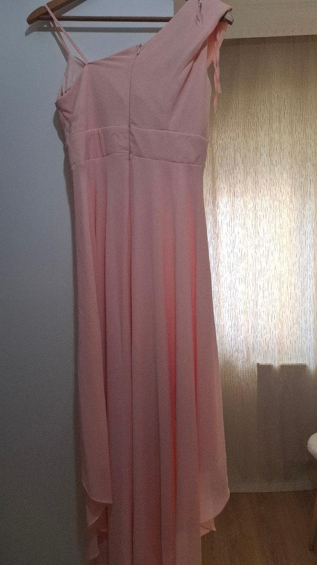 Pudra Pembe Drapeli Uzun Abiye Elbise - Görsel 4