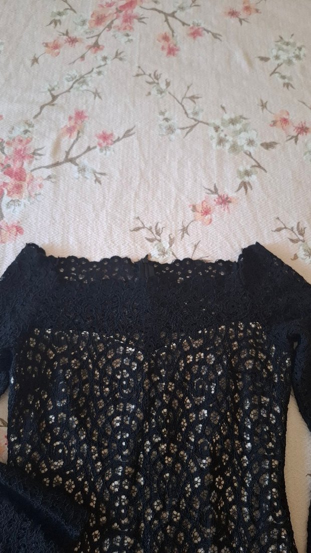 Dantel Detaylı diz üstü Siyah Elbise - Görsel 3