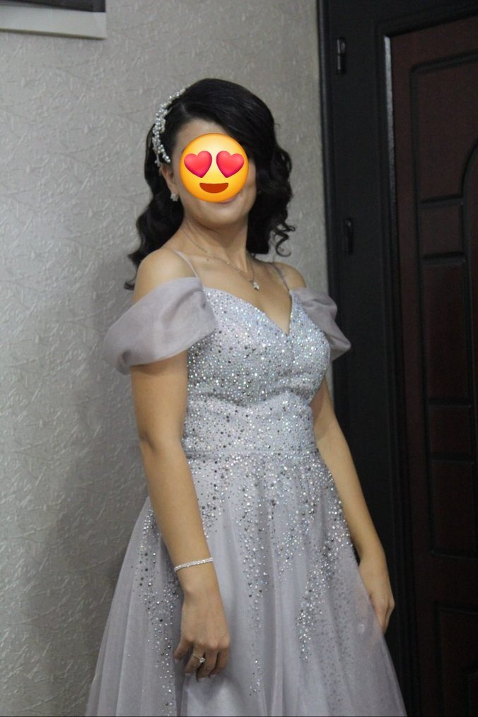 V Yaka Payetli Gri Midi Abiye Elbise - Görsel 3