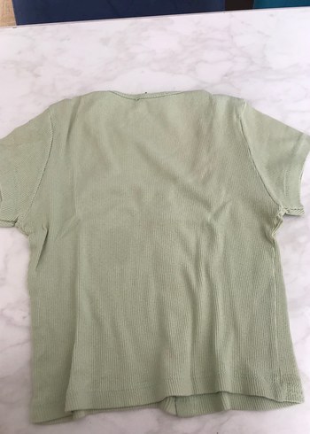 Düğmeli Yeşil Pamuklu Kadın Tişört - Görsel 2