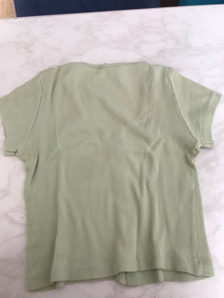 Düğmeli Yeşil Pamuklu Kadın Tişört - Görsel 2
