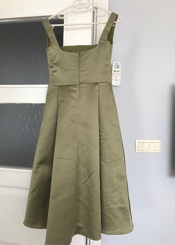 Kadın Parlak Haki Midi Abiye Elbise - Görsel 2