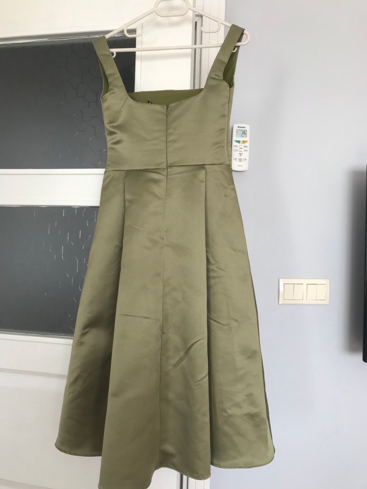 Kadın Parlak Haki Midi Abiye Elbise - Görsel 2