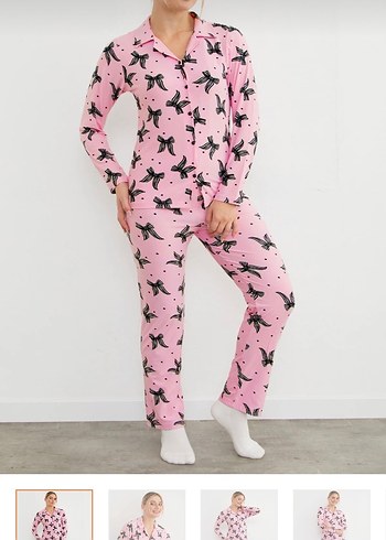 Pembe Kurdele Desenli Pijama Takımı - Görsel 2