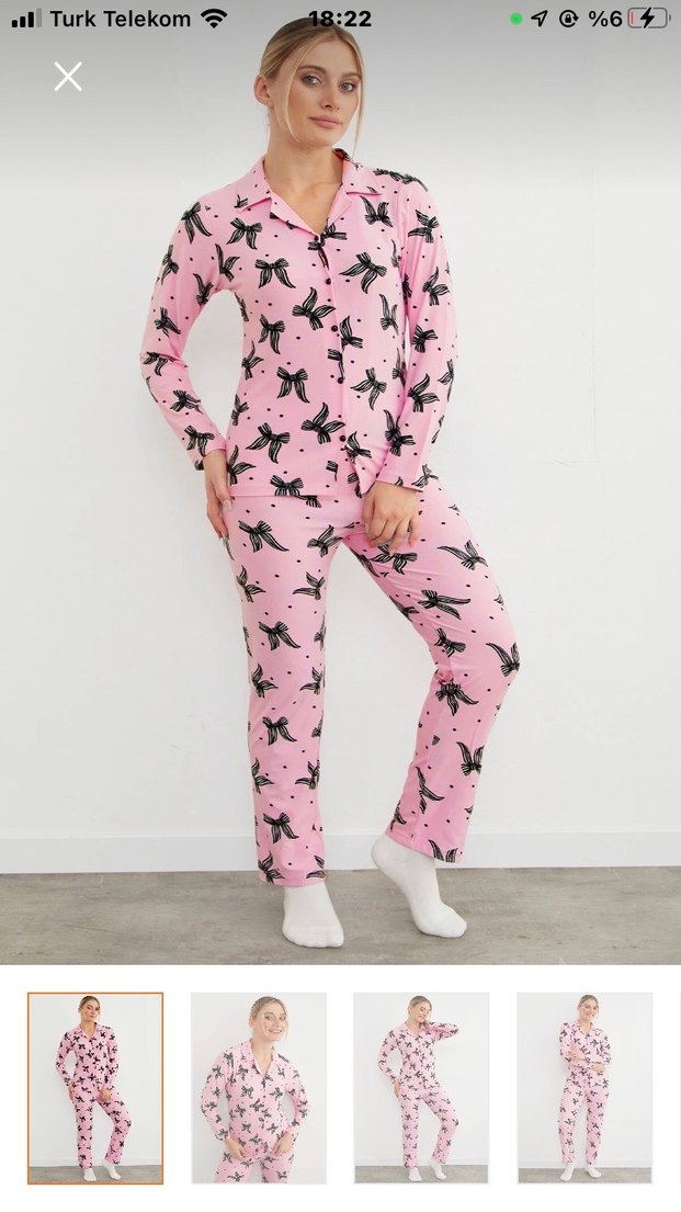 Pembe Kurdele Desenli Pijama Takımı - Görsel 2