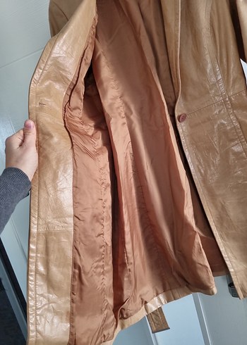 Bej Kadın Deri Kemerli Ceket - Görsel 5
