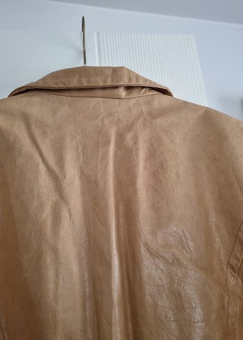 Bej Kadın Deri Kemerli Ceket - Görsel 8