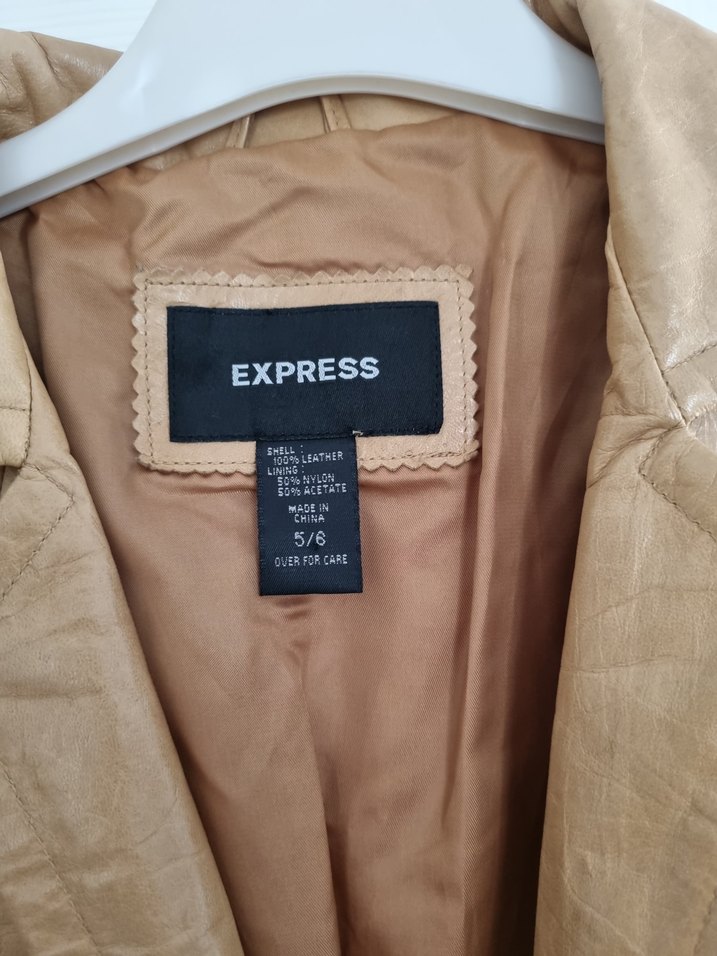 Bej Kadın Deri Kemerli Ceket - Görsel 2