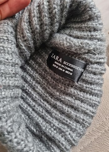 Gri Kadın Yün Bere, Kürklü Ponponlu - Görsel 3