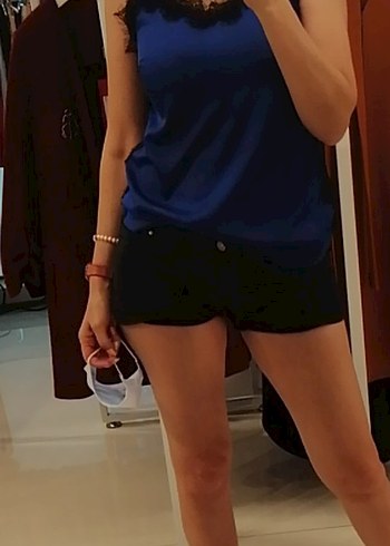 Kadın siyah Mini Denim Şort ve bluz