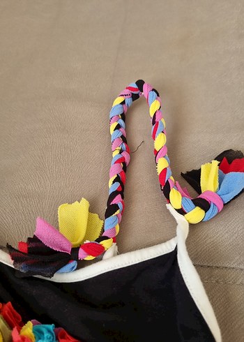 s Beden çeşitli Renk Püsküllü, Asimetrik Askılı, Desenli Mini Kadın Bluz