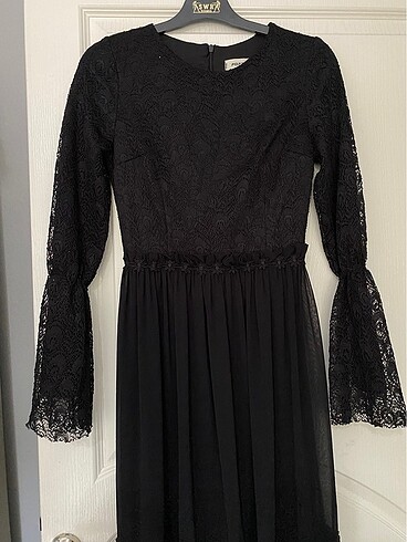 Dantel işlemeli siyah abiye - Görsel 5