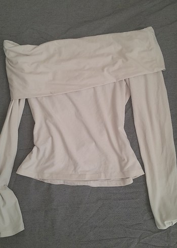 H&M açık pembe madonna yaka üst