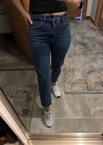 Bershka Lacivert Dar Kesim Midi Kot Pantolon