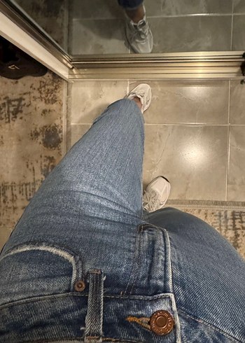 Bershka Gri Mavi Dar Kesim Midi Denim Kadın Jean