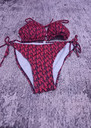 Nakışlı Kırmızı Örgü Bikini Takımı - Görsel 2