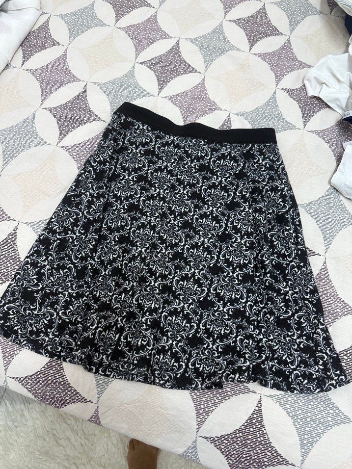 Siyah Desenli Yüksek Bel Etek - Görsel 2