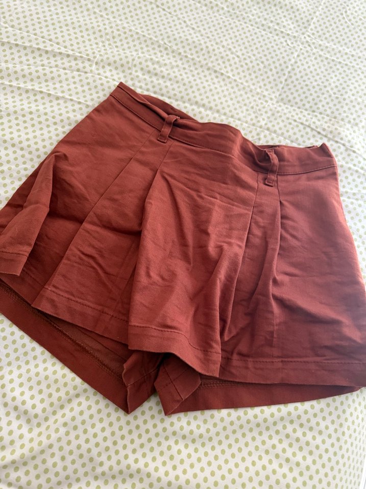 Bordo Pamuklu Pliseli Şort Etek - Görsel 2
