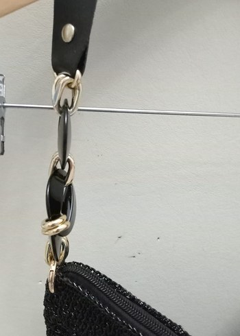 Zincir Detaylı Siyah Örgü Kadın Çanta - Görsel 2