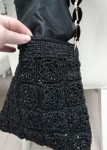 Zincir Detaylı Siyah Örgü Kadın Çanta - Görsel 7